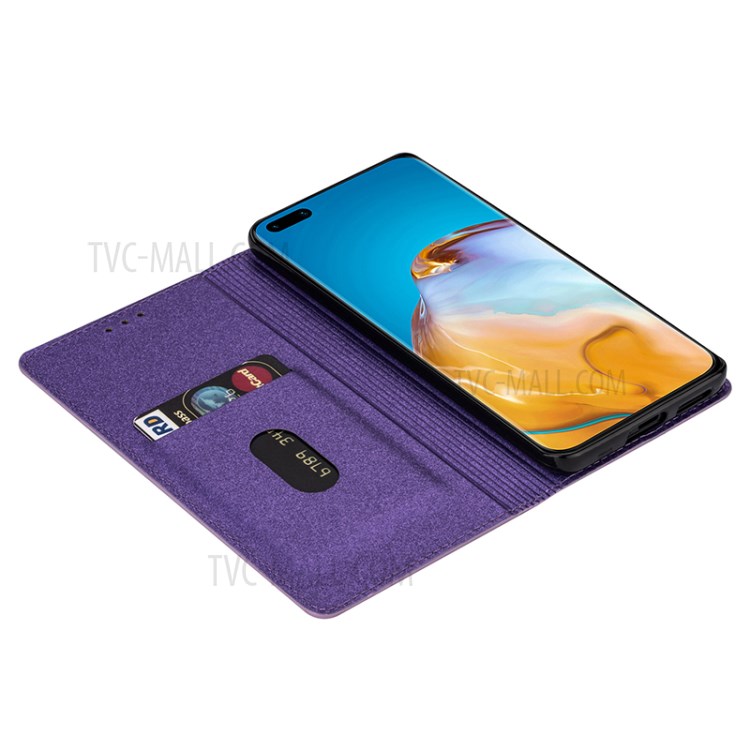 Flash Powder Auto-absorbed Leather Casing Stand Shell for Huawei P40 - Purple-4