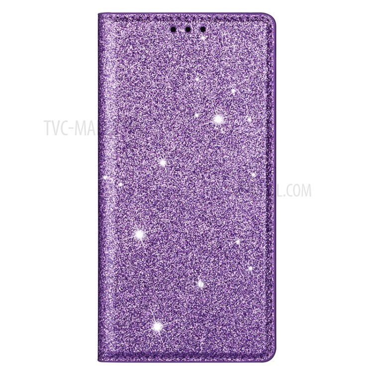 Flash Powder Auto-absorbed Leather Casing Stand Shell for Huawei P40 - Purple-5
