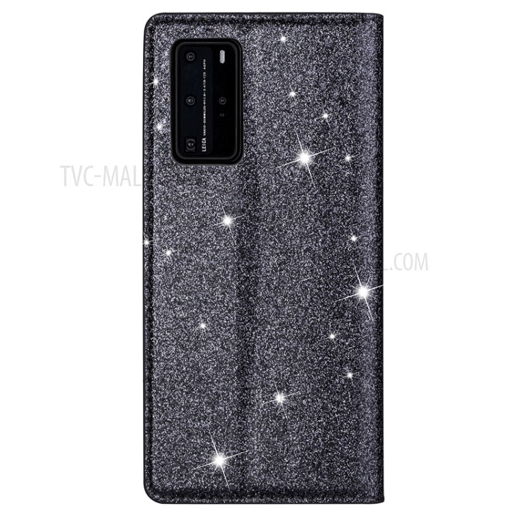 Flash Powder Auto-absorbed Leather Shell with Card Slot for Huawei P40 Pro - Grey-2