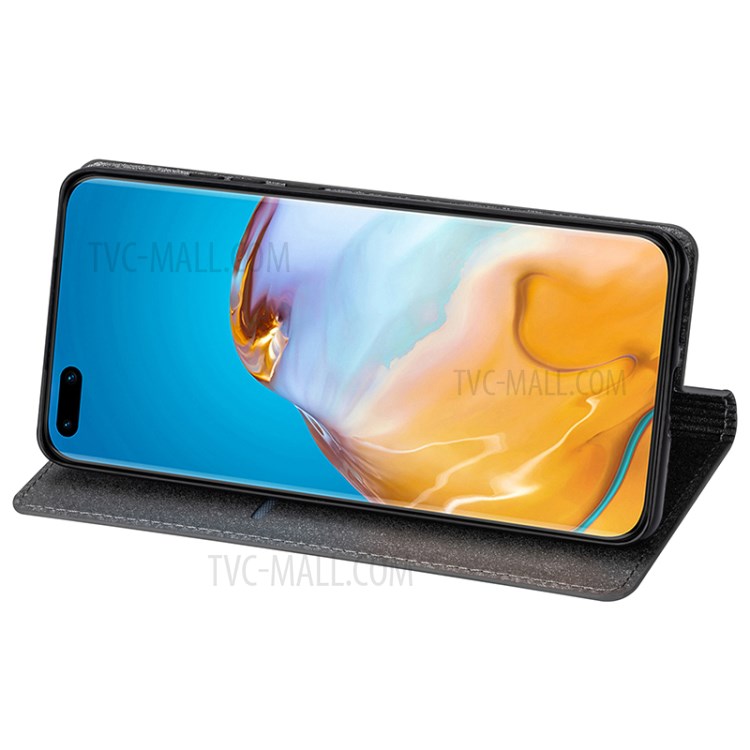 Flash Powder Auto-absorbed Leather Shell with Card Slot for Huawei P40 Pro - Grey-3