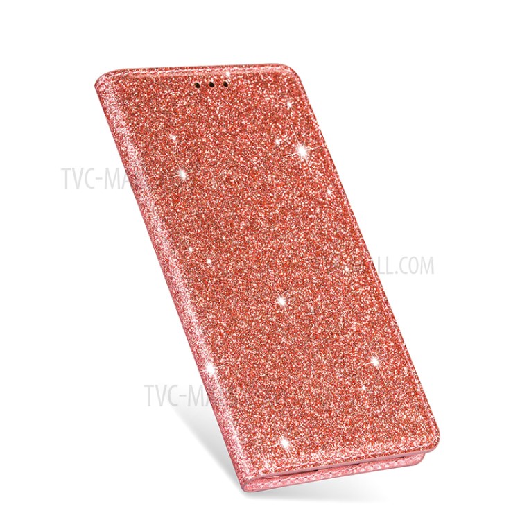 Flash Powder Auto-absorbed Leather Shell with Card Slot for Huawei P40 Pro - Rose Gold-6