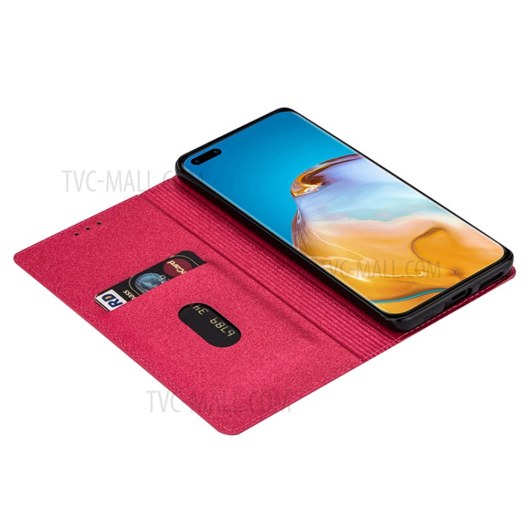 Flash Powder Auto-absorbed Leather Shell with Card Slot for Huawei P40 Pro - Rose-4
