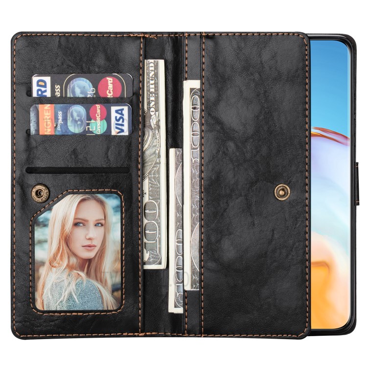 Retro Buckle Leather Phone Case with Strap for Huawei P40 - Black-5
