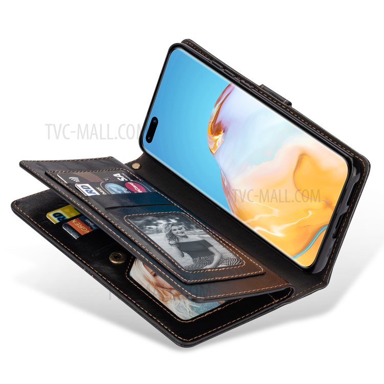 Retro Buckle Leather Phone Case with Strap for Huawei P40 - Black-6