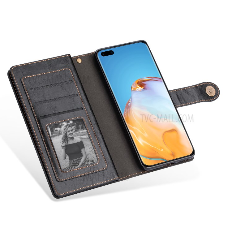 Retro Buckle Leather Phone Case with Strap for Huawei P40 - Black-7