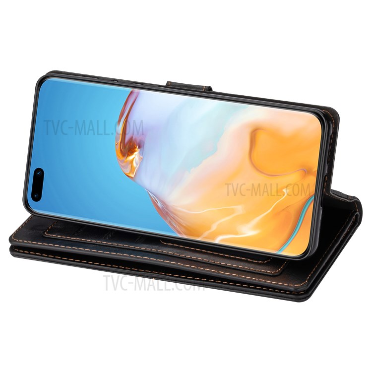 Retro Buckle Leather Phone Case with Strap for Huawei P40 - Black-8