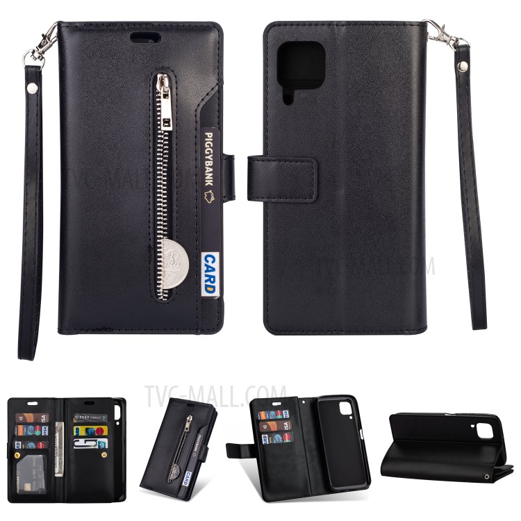 Multi-slot Wallet Zippered Leather Stand Case for Huawei P40 Lite/Nova 7i/Nova 6 SE - Black-1