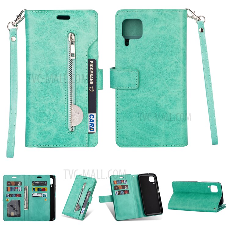 Multi-slot Wallet Zippered Leather Stand Case for Huawei P40 Lite/Nova 7i/Nova 6 SE - Cyan-1