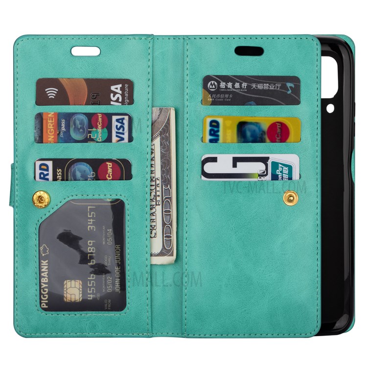 Multi-slot Wallet Zippered Leather Stand Case for Huawei P40 Lite/Nova 7i/Nova 6 SE - Cyan-6
