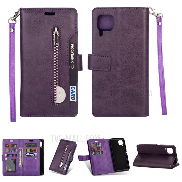 Multi-slot Wallet Zippered Leather Stand Case for Huawei P40 Lite/Nova 7i/Nova 6 SE - Purple-1