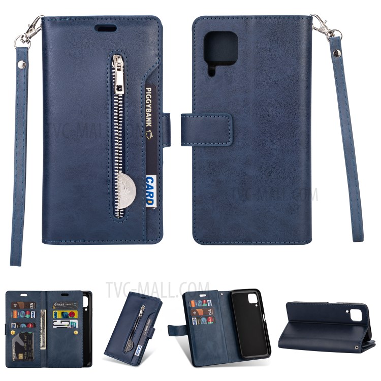 Multi-slot Wallet Zippered Leather Stand Case for Huawei P40 Lite/Nova 7i/Nova 6 SE - Blue-1