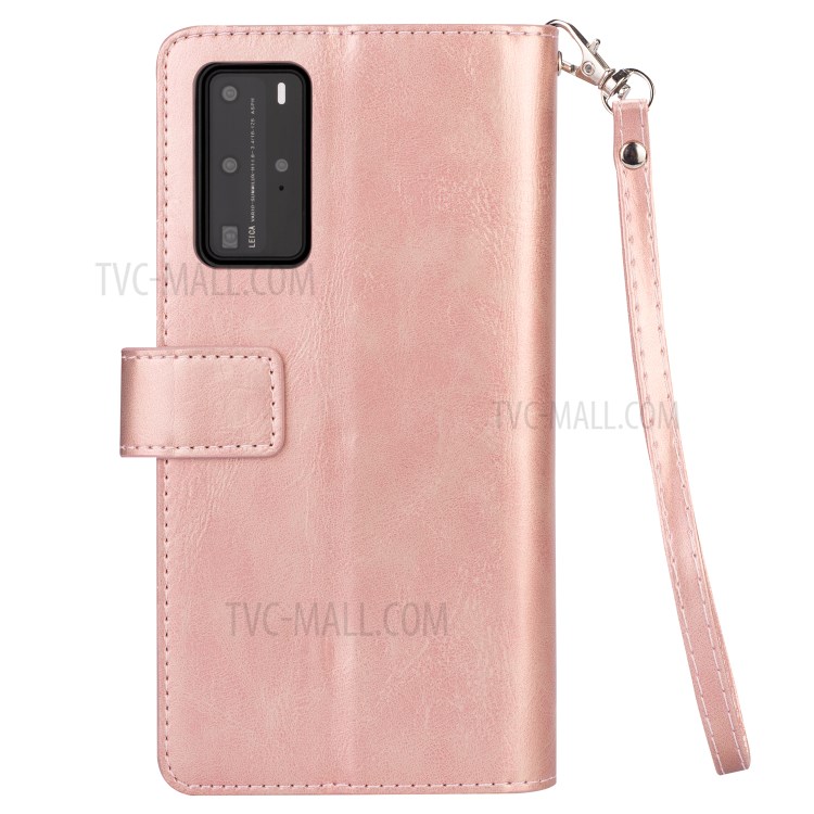 Multifunction Zipper Pocket Wallet Leather Stand Case for Huawei P40 - Rose Gold-5
