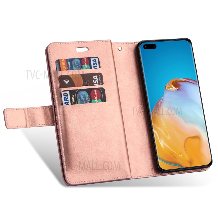 Multifunction Zipper Pocket Wallet Leather Stand Case for Huawei P40 - Rose Gold-6