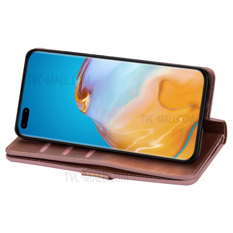 Multifunction Zipper Pocket Wallet Leather Stand Case for Huawei P40 - Rose Gold-7