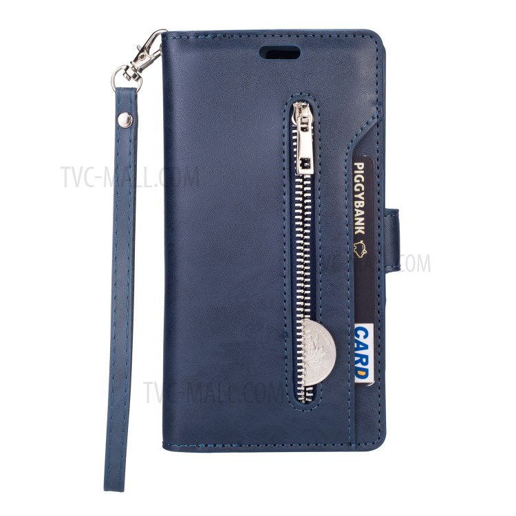 Multifunction Zipper Pocket Wallet Leather Stand Case for Huawei P40 - Blue-2