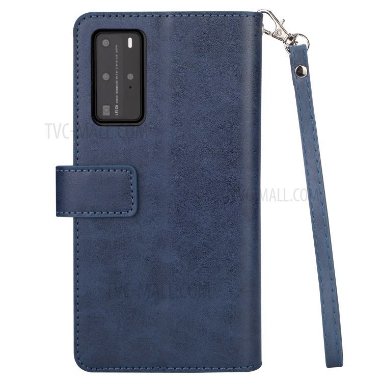 Multifunction Zipper Pocket Wallet Leather Stand Case for Huawei P40 - Blue-5