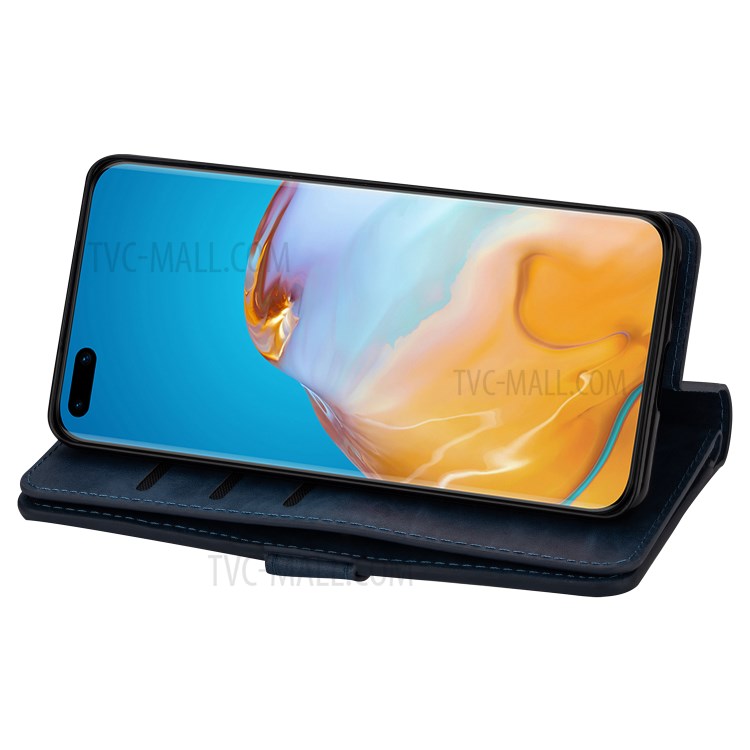 Multifunction Zipper Pocket Wallet Leather Stand Case for Huawei P40 - Blue-7