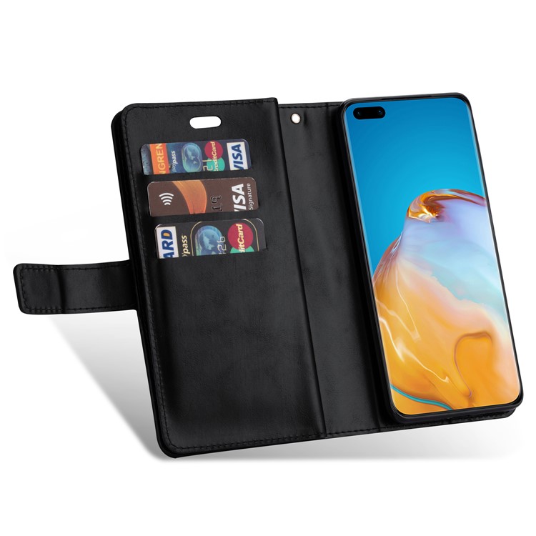 Multi-slot Wallet Zippered Leather Stand Case for Huawei P40 Pro - Black-6