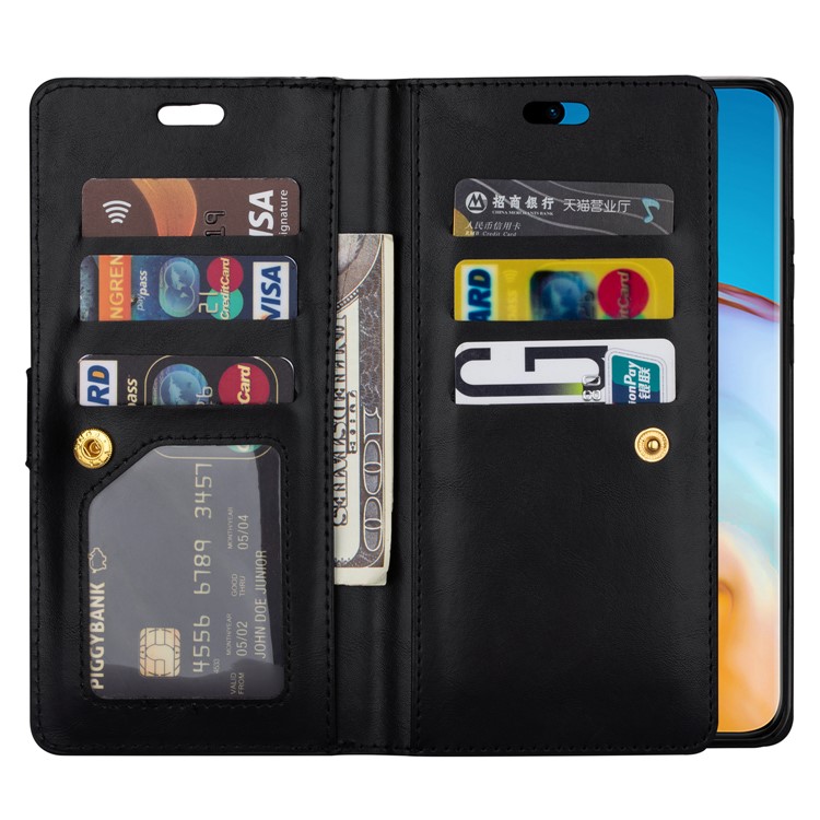 Multi-slot Wallet Zippered Leather Stand Case for Huawei P40 Pro - Black-8