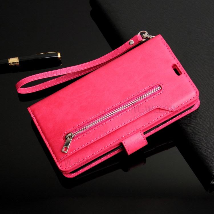 Multi-slot Wallet Zippered Leather Stand Case for Huawei P40 Pro - Rose-4