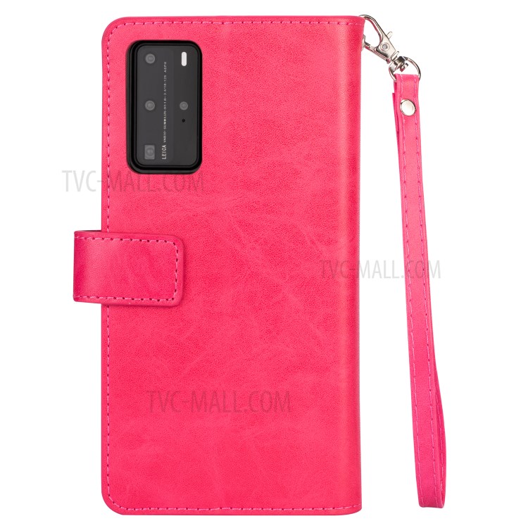 Multi-slot Wallet Zippered Leather Stand Case for Huawei P40 Pro - Rose-5