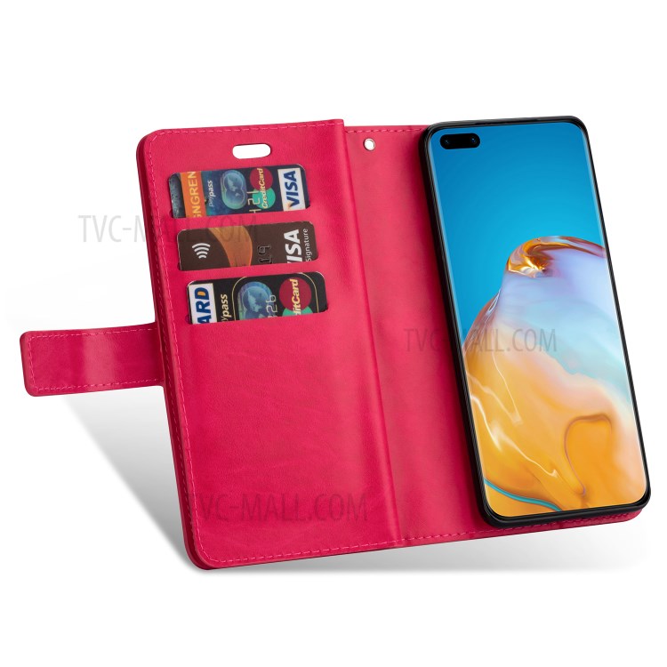 Multi-slot Wallet Zippered Leather Stand Case for Huawei P40 Pro - Rose-6