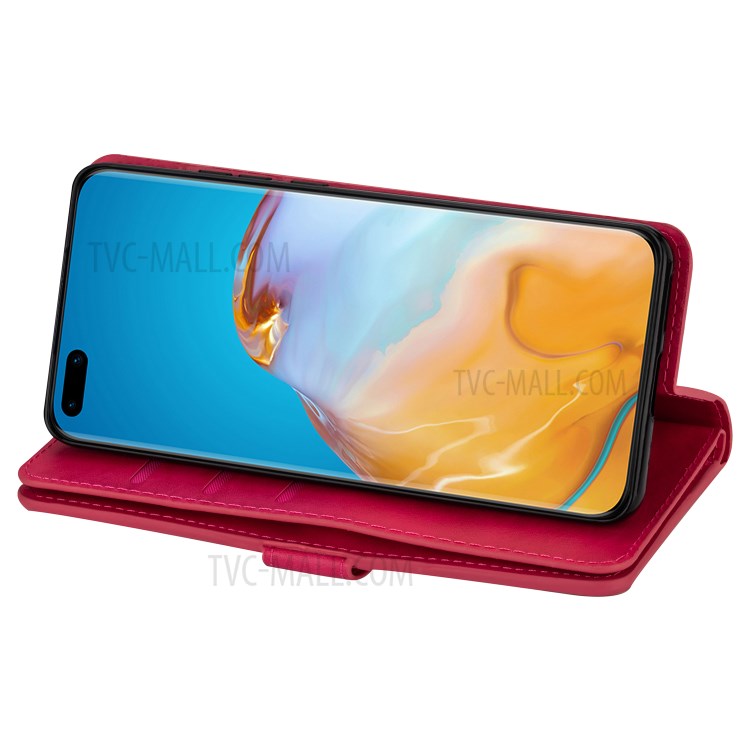 Multi-slot Wallet Zippered Leather Stand Case for Huawei P40 Pro - Rose-7