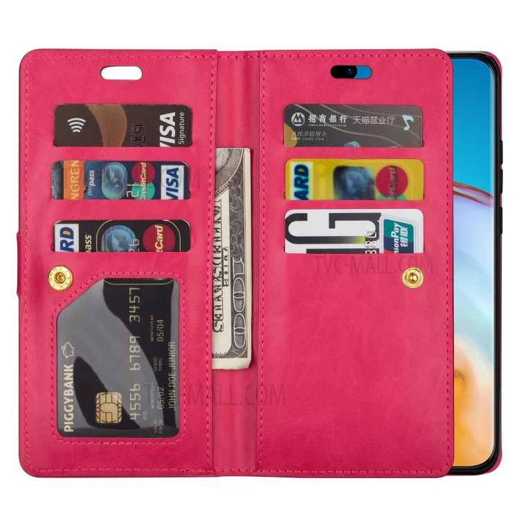 Multi-slot Wallet Zippered Leather Stand Case for Huawei P40 Pro - Rose-8