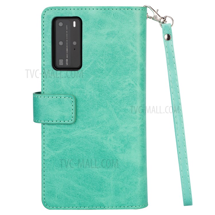 Multi-slot Wallet Zippered Leather Stand Case for Huawei P40 Pro - Green-5