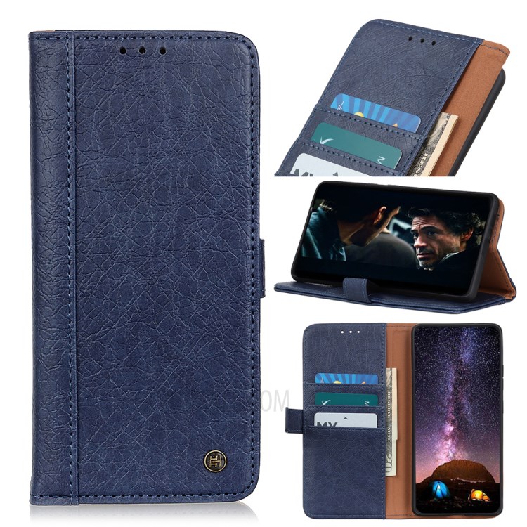 Rhino Grain Leather Wallet Case for Huawei nova 7 Pro 5G - Blue-1