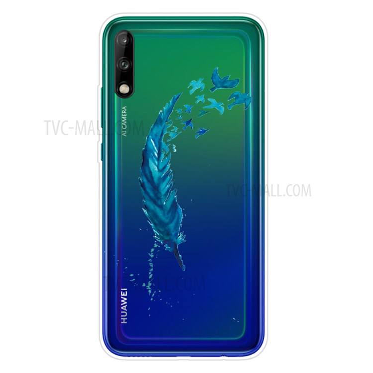Pattern Printing TPU Soft Phone Cover for Huawei P40 Lite E/Y7p - Feather-1