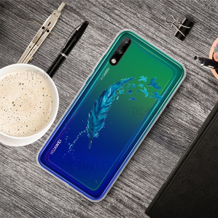 Pattern Printing TPU Soft Phone Cover for Huawei P40 Lite E/Y7p - Feather-2