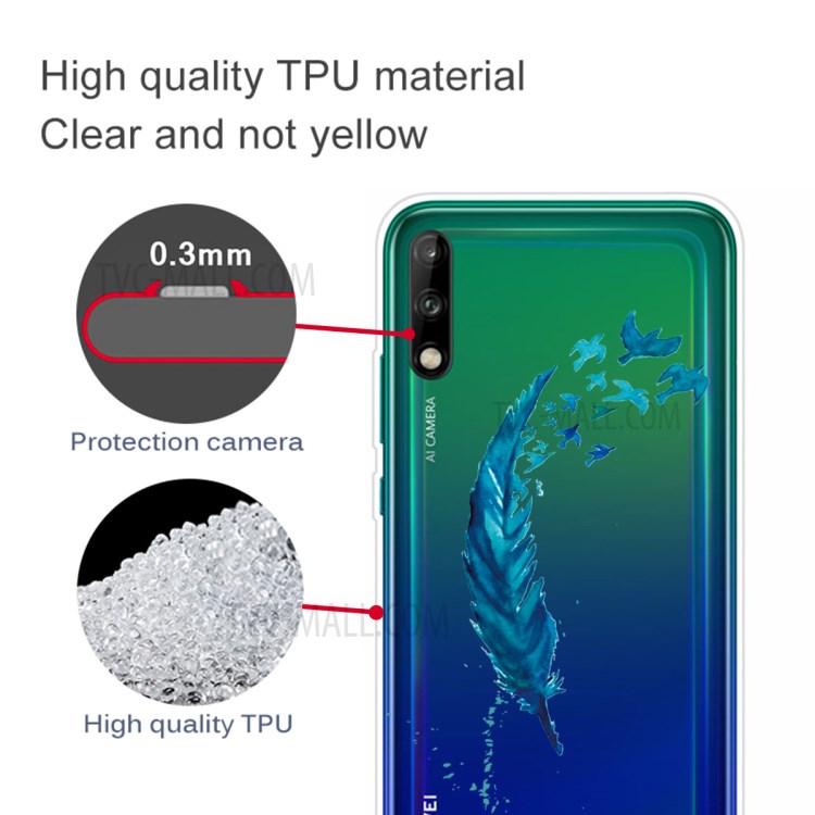 Pattern Printing TPU Soft Phone Cover for Huawei P40 Lite E/Y7p - Feather-3