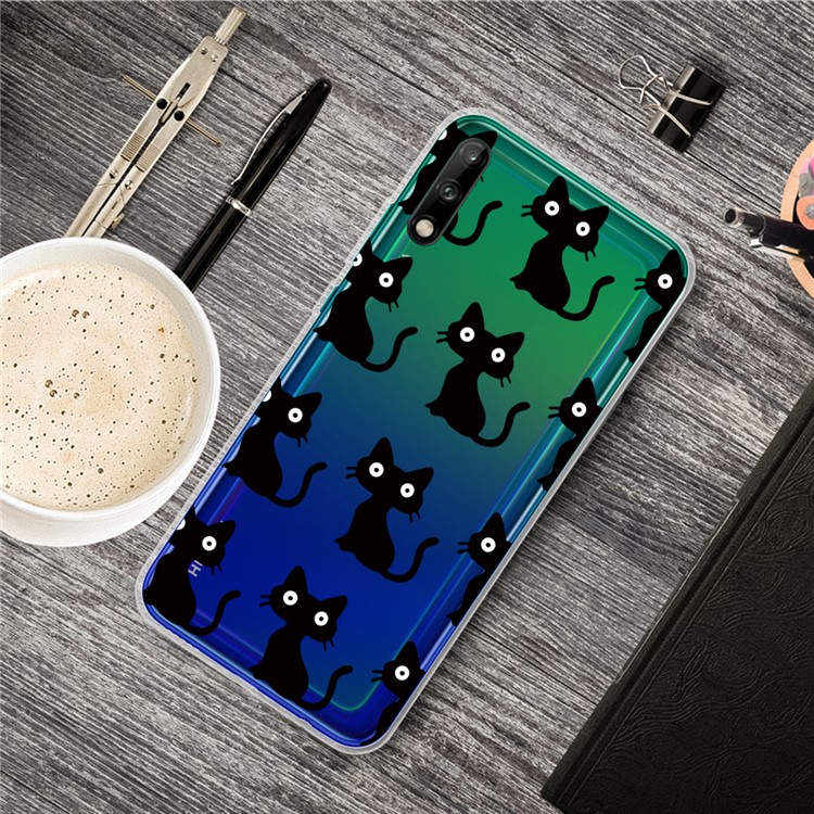 Pattern Printing TPU Soft Phone Cover for Huawei P40 Lite E/Y7p - Black Cat-2