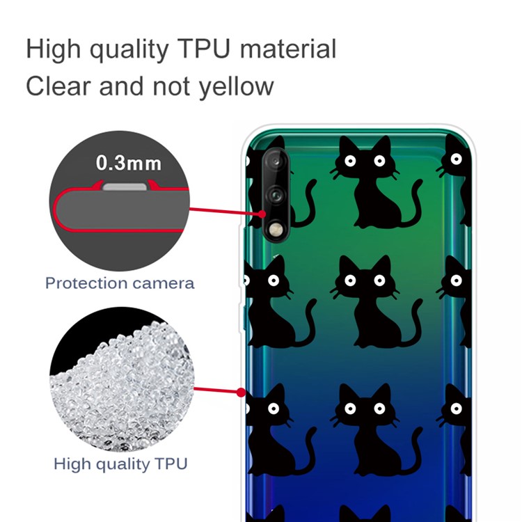 Pattern Printing TPU Soft Phone Cover for Huawei P40 Lite E/Y7p - Black Cat-3