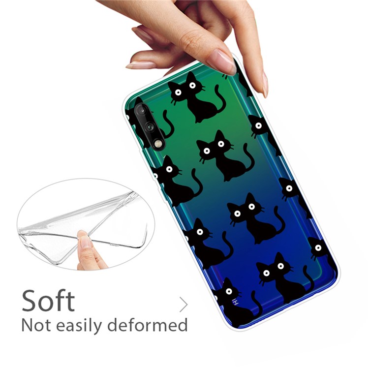 Pattern Printing TPU Soft Phone Cover for Huawei P40 Lite E/Y7p - Black Cat-4
