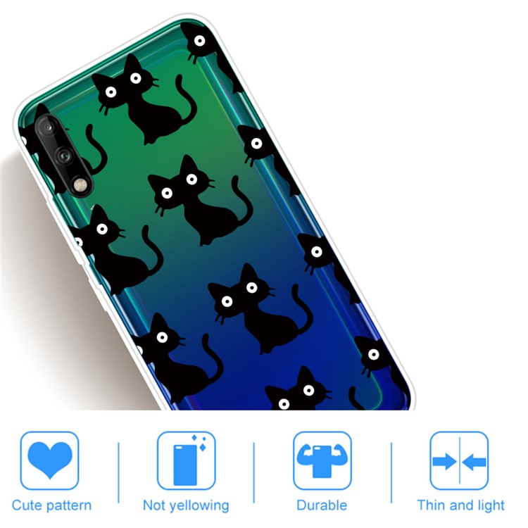 Pattern Printing TPU Soft Phone Cover for Huawei P40 Lite E/Y7p - Black Cat-5