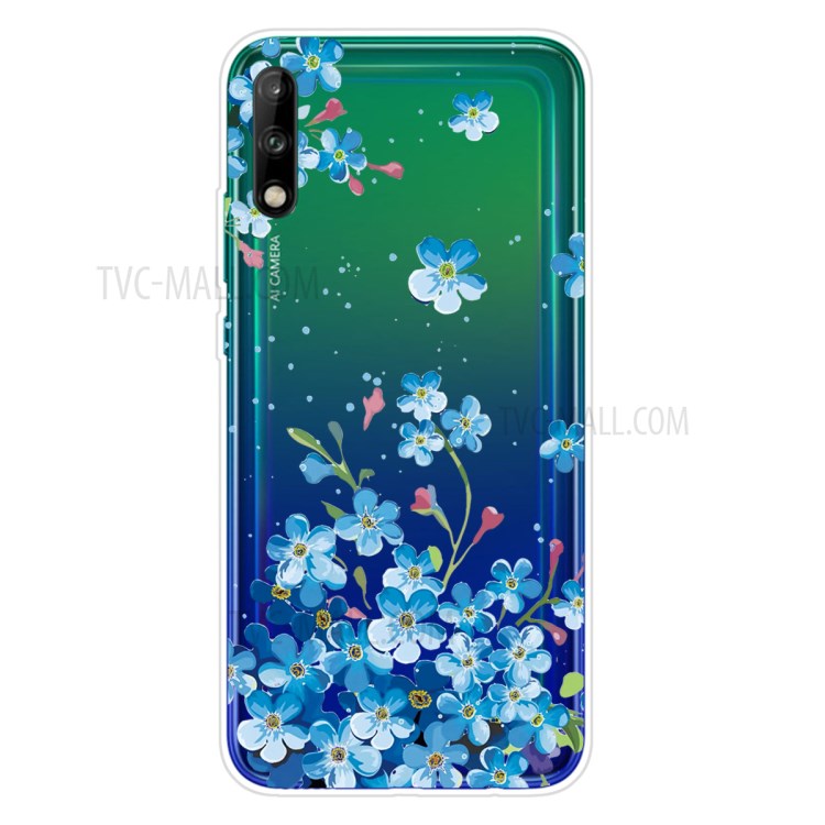 Pattern Printing TPU Soft Phone Cover for Huawei P40 Lite E/Y7p - Blue Flower-1