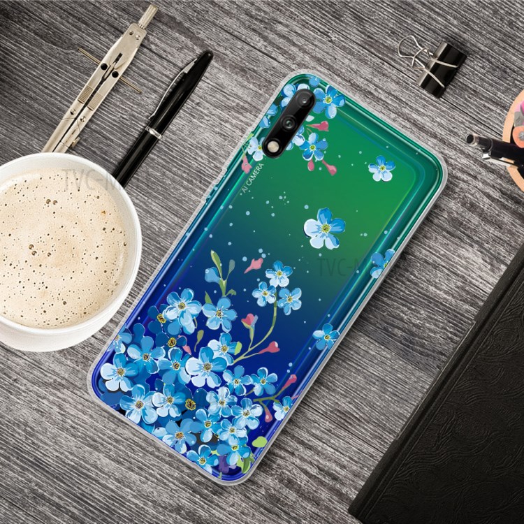 Pattern Printing TPU Soft Phone Cover for Huawei P40 Lite E/Y7p - Blue Flower-2