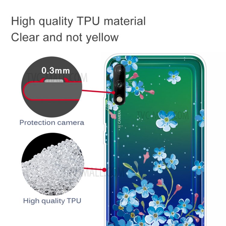Pattern Printing TPU Soft Phone Cover for Huawei P40 Lite E/Y7p - Blue Flower-3