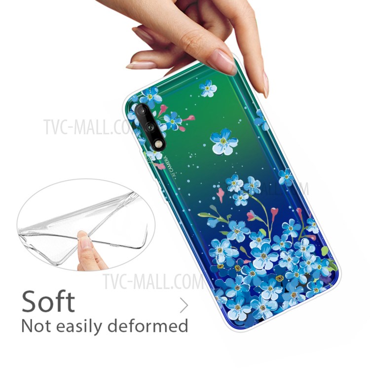 Pattern Printing TPU Soft Phone Cover for Huawei P40 Lite E/Y7p - Blue Flower-4