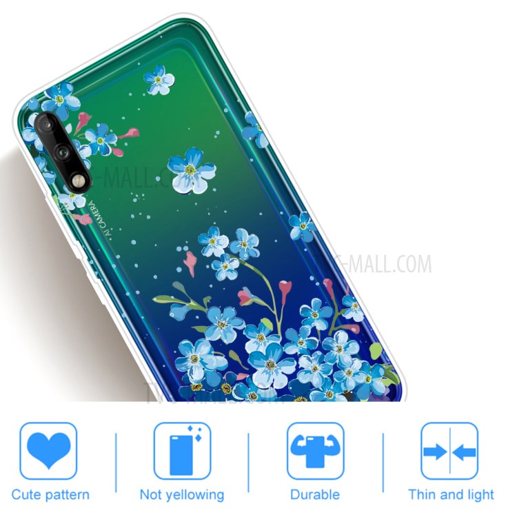 Pattern Printing TPU Soft Phone Cover for Huawei P40 Lite E/Y7p - Blue Flower-5