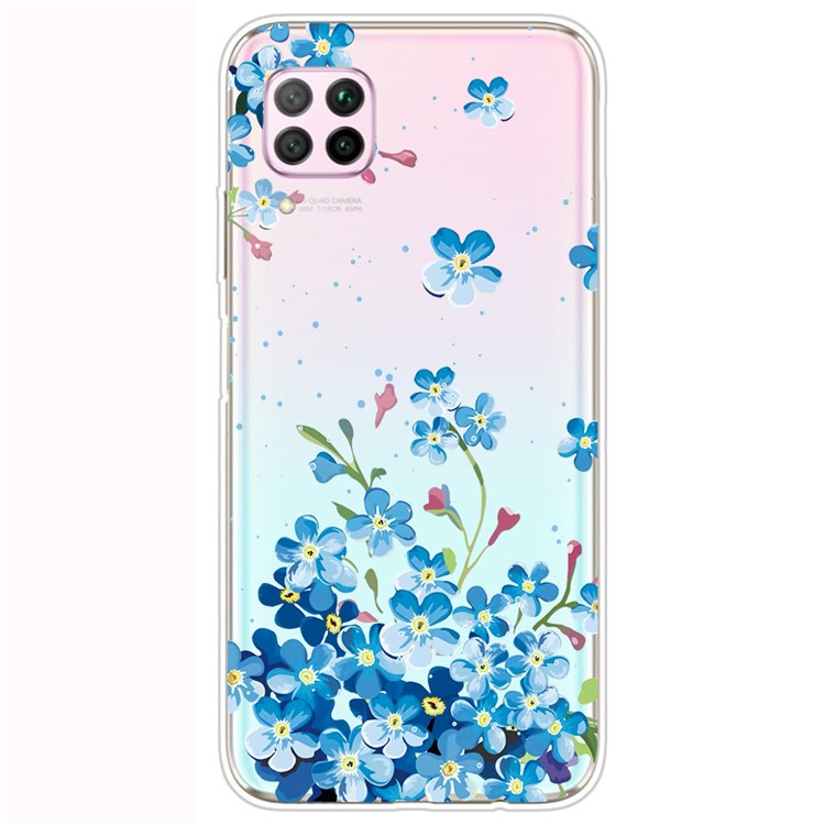 Pattern Printing TPU Soft Phone Back Shell for Huawei P40 Lite/Nova 6 SE/Nova 7i - Blue Flower-1