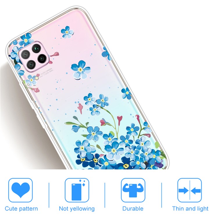 Pattern Printing TPU Soft Phone Back Shell for Huawei P40 Lite/Nova 6 SE/Nova 7i - Blue Flower-4