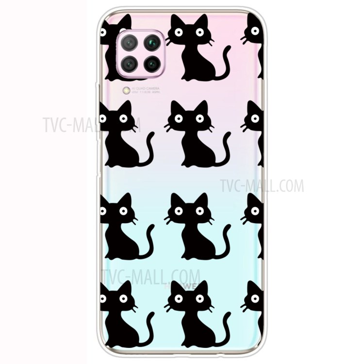 Soft Shell Telefono Indietro Stampa TPU Modello Per Huawei P40 Lite / Nova 6 SE / Nova 7i - Gatto Nero-1
