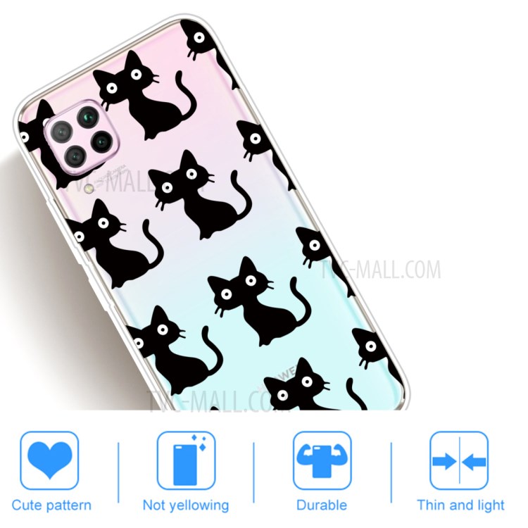 Soft Shell Telefono Indietro Stampa TPU Modello Per Huawei P40 Lite / Nova 6 SE / Nova 7i - Gatto Nero-4