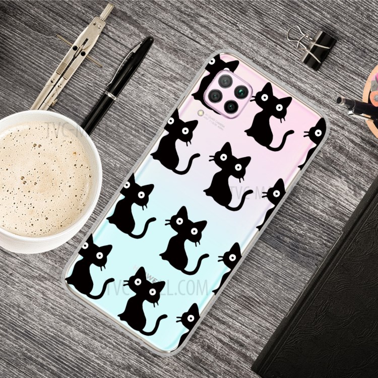 Soft Shell Telefono Indietro Stampa TPU Modello Per Huawei P40 Lite / Nova 6 SE / Nova 7i - Gatto Nero-5