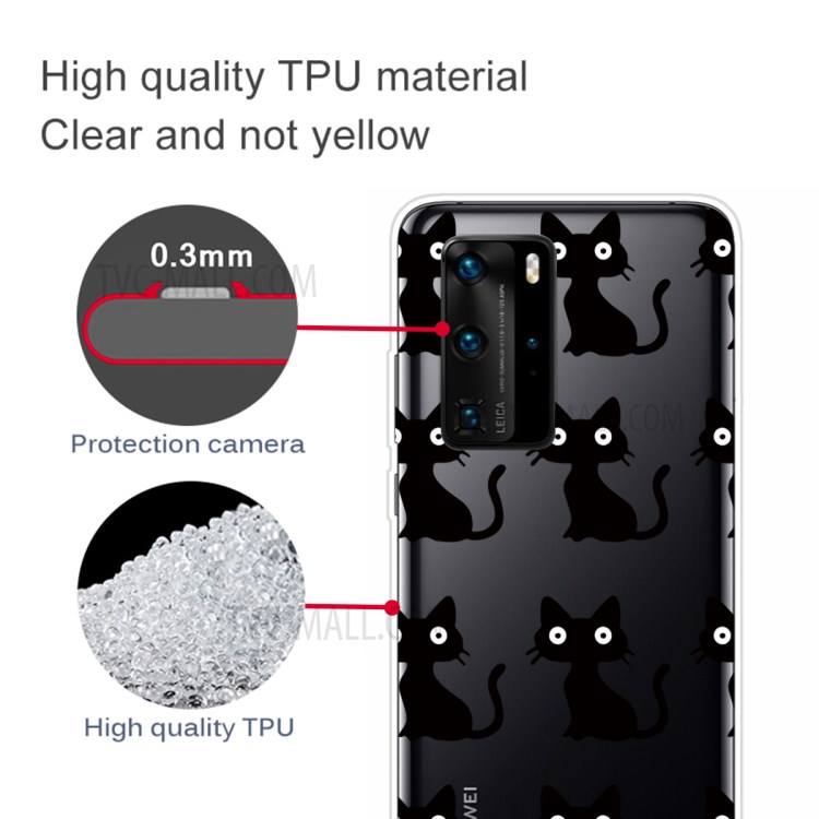 Pattern Printing TPU Soft Phone Cover for Huawei P40 - Black Cat-2
