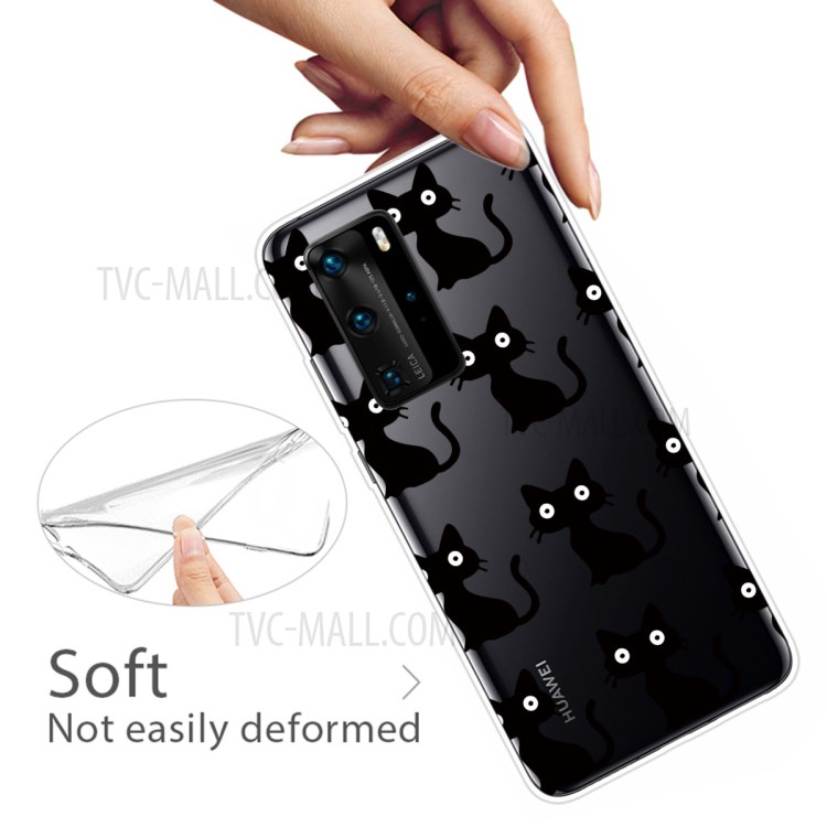 Pattern Printing TPU Soft Phone Cover for Huawei P40 - Black Cat-3