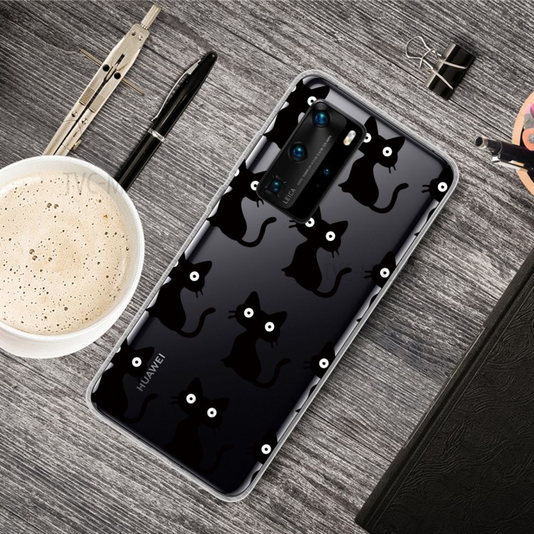 Pattern Printing TPU Soft Phone Cover for Huawei P40 - Black Cat-5